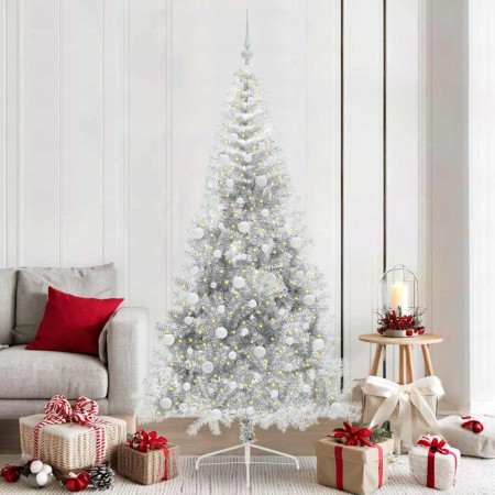 Árbol de Navidad Artificial Preiluminado Plateado 210 cm PET en Decoración Festiva y Estacional | Comprar online en Foru.es