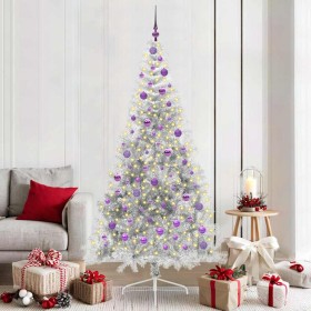 Árbol de Navidad Artificial Preiluminado Plateado 210 cm PET en Decoración Festiva y Estacional | Comprar online en Foru.es