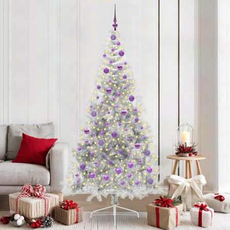 Árbol de Navidad Artificial Preiluminado Plateado 210 cm PET en Decoración Festiva y Estacional | Comprar online en Foru.es