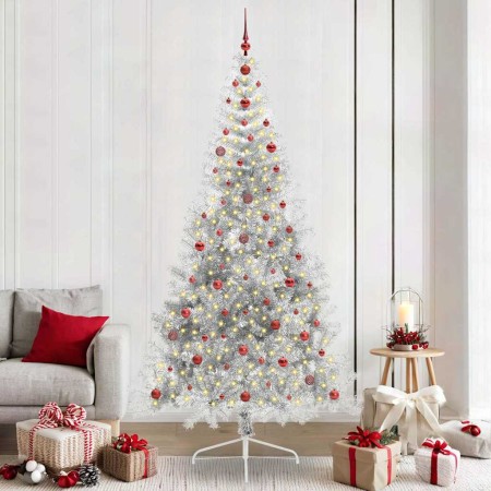 Árbol de Navidad Artificial Preiluminado Plateado 240 cm PET en Decoración Festiva y Estacional | Comprar online en Foru.es