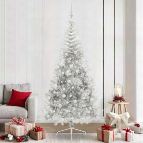 Árbol de Navidad Artificial Preiluminado Plateado 240 cm PET en Decoración Festiva y Estacional | Comprar online en Foru.es