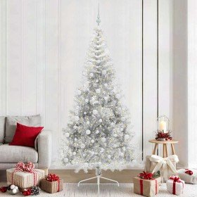 Árbol de Navidad Artificial Preiluminado Plateado 240 cm PET en Decoración Festiva y Estacional | Comprar online en Foru.es