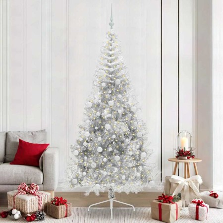 Árbol de Navidad Artificial Preiluminado Plateado 240 cm PET en Decoración Festiva y Estacional | Comprar online en Foru.es