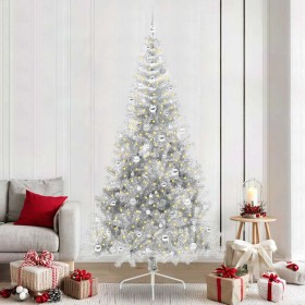 Árbol de Navidad Artificial Preiluminado Plateado 240 cm PET en Decoración Festiva y Estacional | Comprar online en Foru.es