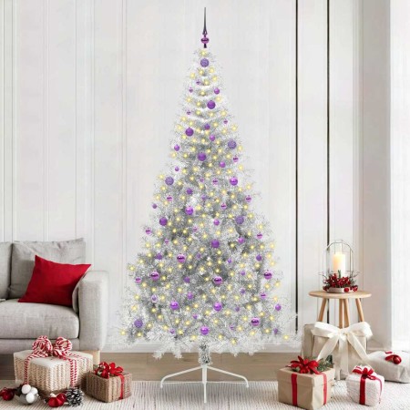 Árbol de Navidad Artificial Preiluminado Plateado 240 cm PET en Decoración Festiva y Estacional | Comprar online en Foru.es