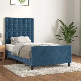 Estructura cama con cabecero terciopelo azul oscuro 90x200 cm de vidaXL, Camas y somieres - Ref: Foro24-3125981, Precio: 173,...