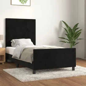 Bed frame with black velvet headboard 90x190 cm by vidaXL, Beds and slatted bases - Ref: Foro24-3125607, Price: 150,42 €, Dis...