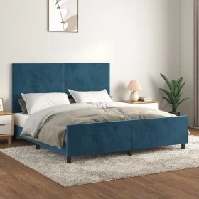 Dunkelblauer Samtbettrahmen mit Kopfteil 180x200 cm von vidaXL, Betten und Lattenroste - Ref: Foro24-3125651, Preis: 222,46 €...