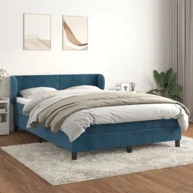 Box spring bed with dark blue velvet mattress 140x200 cm by vidaXL, Beds and slatted bases - Ref: Foro24-3127377, Price: 424,...