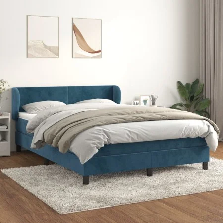 Box spring bed with dark blue velvet mattress 140x200 cm by vidaXL, Beds and slatted bases - Ref: Foro24-3127377, Price: 424,...