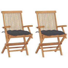 Sillas de jardín 2 uds madera teca con cojines gris antracita en Sillas de jardín | Comprar online en Foru.es
