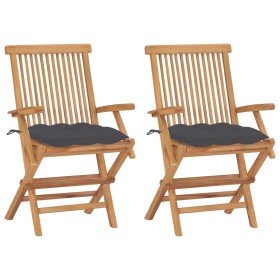 Sillas de jardín 2 uds madera teca con cojines gris antracita en Sillas de jardín | Comprar online en Foru.es
