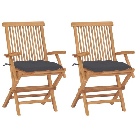 Sillas de jardín 2 uds madera teca con cojines gris antracita en Sillas de jardín | Comprar online en Foru.es