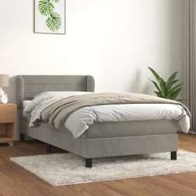 Cama box spring con colchón terciopelo gris claro 90x190 cm de vidaXL, Camas y somieres - Ref: Foro24-3127523, Precio: 298,99...
