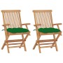 Sillas de jardín 2 uds madera maciza de teca con cojines verdes en Sillas de jardín | Comprar online en Foru.es
