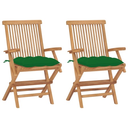 Sillas de jardín 2 uds madera maciza de teca con cojines verdes en Sillas de jardín | Comprar online en Foru.es