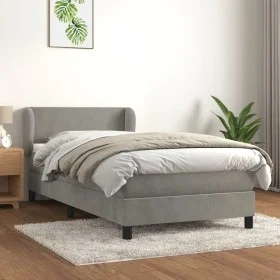Box spring bed with light gray velvet mattress 90x190 cm by vidaXL, Beds and slatted bases - Ref: Foro24-3127343, Price: 298,...