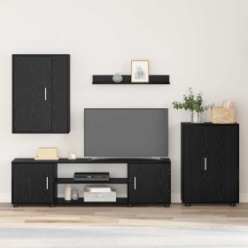 Conjunto de mueble de TV 4 pcs Roble Negro Madera contrachapada en Muebles TV | Comprar online en Foru.es