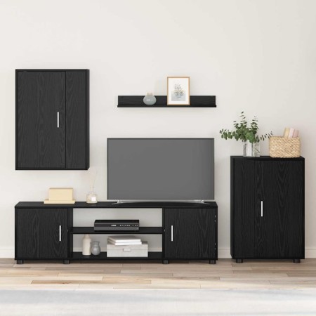 Conjunto de mueble de TV 4 pcs Roble Negro Madera contrachapada en Muebles TV | Comprar online en Foru.es