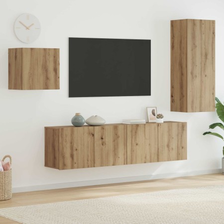 Mueble de TV 4 pcs Roble artesanal Madera de ingeniería en Muebles TV | Comprar online en Foru.es