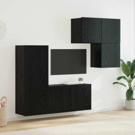 Mueble de TV 4 pcs Roble Negro Madera de ingeniería en Muebles TV | Comprar online en Foru.es