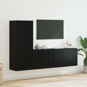 Unidad de Pared para TV 5 pcs Roble Negro Madera de ingeniería en Muebles TV | Comprar online en Foru.es