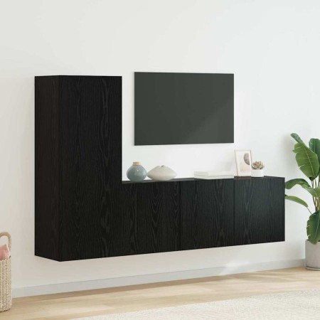 Unidad de Pared para TV 5 pcs Roble Negro Madera de ingeniería en Muebles TV | Comprar online en Foru.es