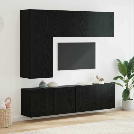 Unidad de Pared para TV 5 pcs Roble Negro Madera de ingeniería en Muebles TV | Comprar online en Foru.es