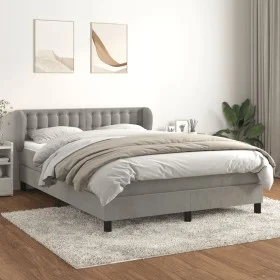 Box spring bed with light gray velvet mattress 140x190 cm by vidaXL, Beds and slatted bases - Ref: Foro24-3127727, Price: 453...