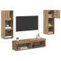 Unidad de Pared para TV 6 pcs Roble artesanal en Muebles TV | Comprar online en Foru.es