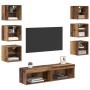 Mueble de TV con cajón 8 pcs Madera envejecida Cristal en Muebles TV | Comprar online en Foru.es
