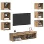 Mueble de TV con cajón 8 pcs Roble artesanal Cristal en Muebles TV | Comprar online en Foru.es