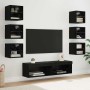Mueble de TV con tira de luces LED 8 pcs Roble Negro Cristal en Muebles TV | Comprar online en Foru.es