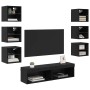 Mueble de TV con tira de luces LED 8 pcs Roble Negro Cristal en Muebles TV | Comprar online en Foru.es