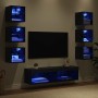 Mueble de TV con tira de luces LED 8 pcs Roble Negro Cristal en Muebles TV | Comprar online en Foru.es