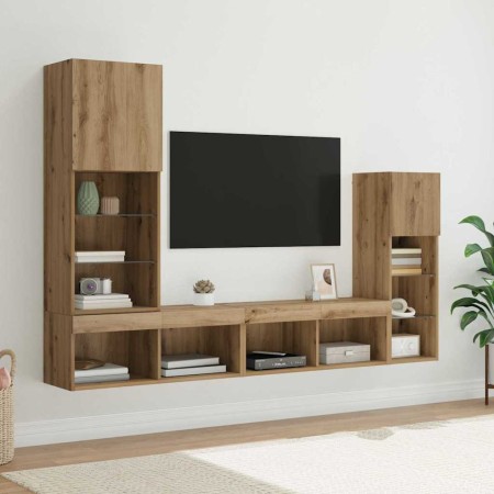 Unidades de pared para TV 4 pcs Roble artesanal en Muebles TV | Comprar online en Foru.es