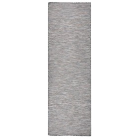 Alfombra de exterior de tejido plano marrón y azul 80x250 cm en Alfombras | Comprar online en Foru.es