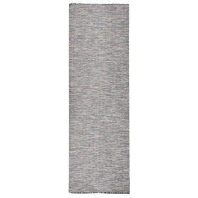 Alfombra de exterior de tejido plano marrón y azul 80x250 cm en Alfombras | Comprar online en Foru.es
