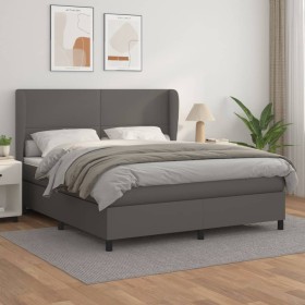 Cama box spring con colchón cuero sintético gris 180x200 cm de vidaXL, Camas y somieres - Ref: Foro24-3128929, Precio: 641,81...