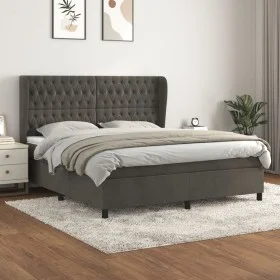 Cama box spring con colchón terciopelo gris oscuro 160x200 cm de vidaXL, Camas y somieres - Ref: Foro24-3129400, Precio: 563,...