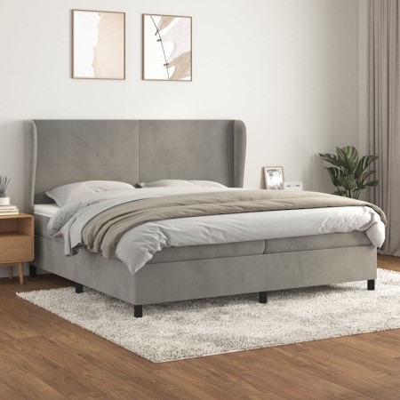Cama box spring con colchón terciopelo gris claro 200x200 cm de vidaXL, Camas y somieres - Ref: Foro24-3129111, Precio: 653,9...