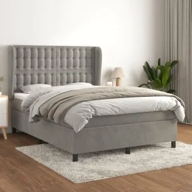 Box spring bed with light gray velvet mattress 140x200 cm by vidaXL, Beds and slatted bases - Ref: Foro24-3129453, Price: 522...