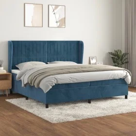 Box spring bed with dark blue velvet mattress 200x200 cm by vidaXL, Beds and slatted bases - Ref: Foro24-3129355, Price: 732,...
