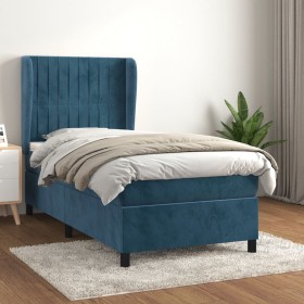 Cama box spring con colchón terciopelo azul oscuro 90x190 cm de vidaXL, Camas y somieres - Ref: Foro24-3129307, Precio: 368,3...