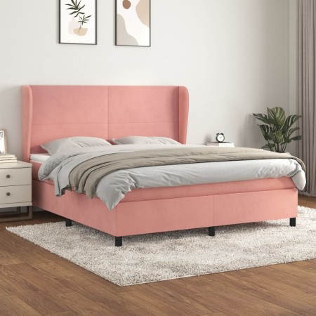 Cama box spring con colchón terciopelo rosa 160x200 cm de vidaXL, Camas y somieres - Ref: Foro24-3129104, Precio: 569,70 €, D...