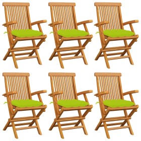 Sillas de jardín 6 uds madera teca con cojines verde brillante en Sillas de jardín | Comprar online en Foru.es