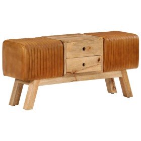 Banco Bok madera de mango piel de cabra auténtica marrón 107 cm en Bancos de comedor y cocina | Comprar online en Foru.es