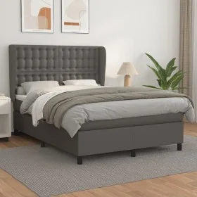 Cama box spring con colchón cuero sintético gris 140x190 cm de vidaXL, Camas y somieres - Ref: Foro24-3129031, Precio: 522,93...