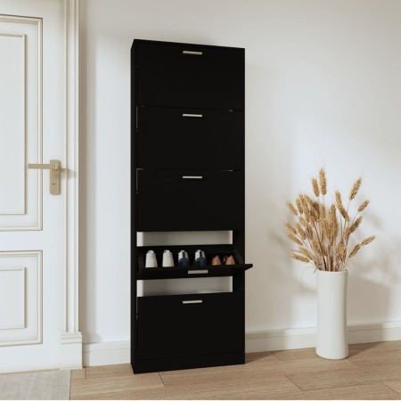 Mueble zapatero madera contrachapada negro 59x17x169 cm en Zapateros y organizadores de calzado | Comprar online en Foru.es