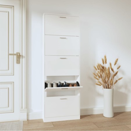 Mueble zapatero madera contrachapada blanco brillo 59x17x169 cm en Zapateros y organizadores de calzado | Comprar online en Foru